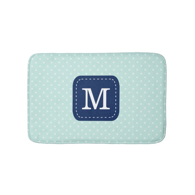 Cute Mint Polka Dot Pattern Custom Monogram Bathroom Mat (Front)