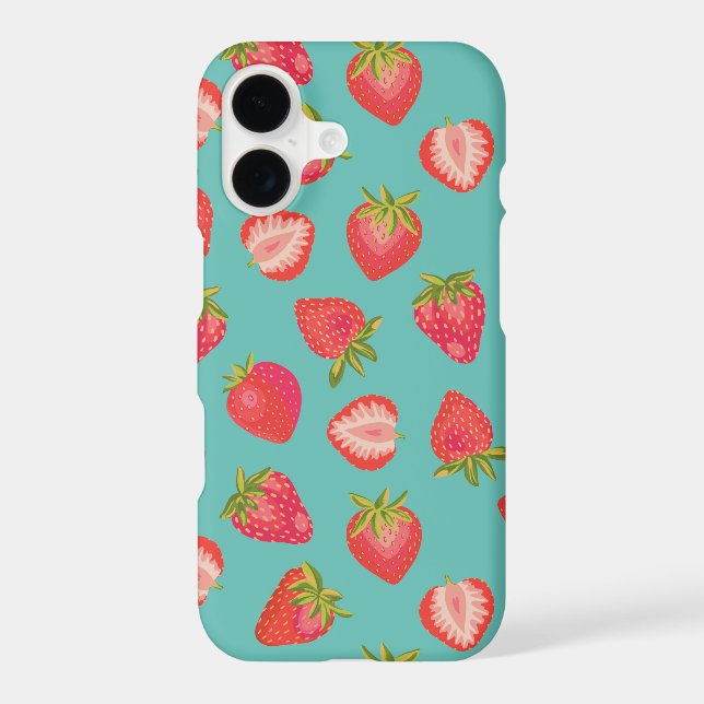 Cute Mint Strawberry pattern iPhone Case (Back)
