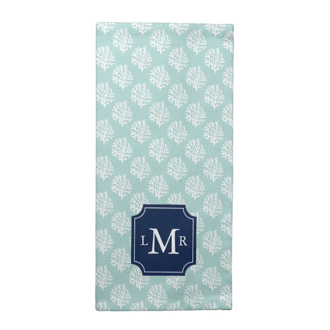 Cute Mint Summer Pattern and Blue Monogram Cloth Napkin (Half Fold)