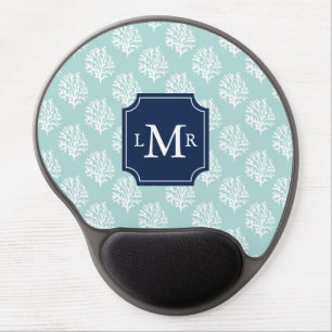 Cute Mint Summer Pattern and Blue Monogram Gel Mouse Pad