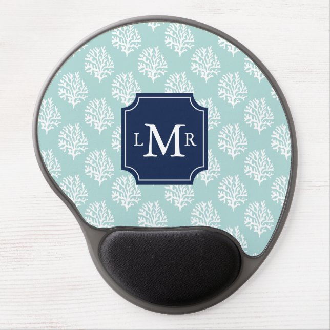 Cute Mint Summer Pattern and Blue Monogram Gel Mouse Pad (Front)