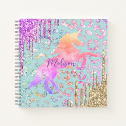 Cute Mint Unicorn Animal print glitter monogram Notebook