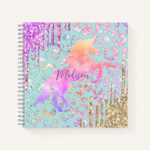 Cute Mint Unicorn Animal print glitter monogram Notebook