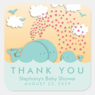 Cute Mint Whales Stylish Baby Thank You Stickers