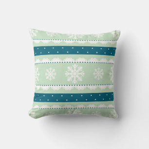 Cute Mint White Teal Christmas Snowflakes Pattern Throw Pillow