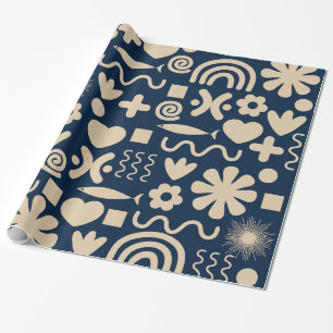 Cute Miscellany Dark Blue Scandi Pattern Wrapping Paper
