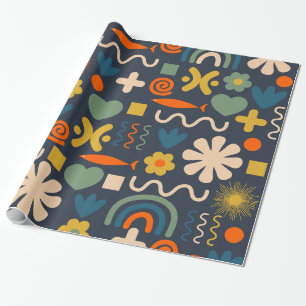 Cute Miscellany Scandinavian Pattern Blue Orange Wrapping Paper