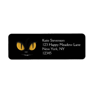 Cute Mischievous Black Cat with Fangs Label