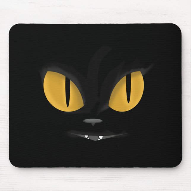 Cute Mischievous Black Cat with Fangs Mouse Pad (Front)