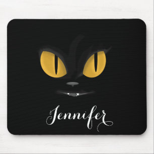 Cute Mischievous Black Cat with Fangs Personalized Mouse Pad