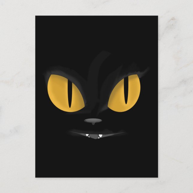 Cute Mischievous Black Cat  with Fangs Postcard (Front)