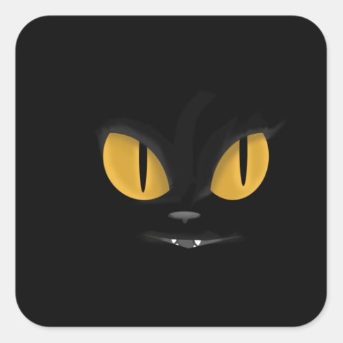 Cute Mischievous Black Cat with Fangs Square Sticker