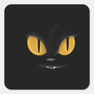 Cute Mischievous Black Cat with Fangs Square Sticker