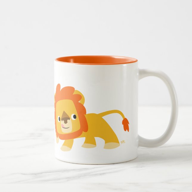 Cute Mischievous Cartoon Lion Two-Tone Coffee Mug (Right)