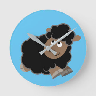 Cute Mischievous Cartoon Sheep Round Clock