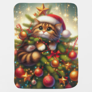 Cute, mischievous cat in the Christmas tree Baby Blanket