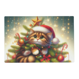 Cute, mischievous cat in the Christmas tree Placemat
