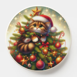Cute, mischievous cat in the Christmas tree PopSocket