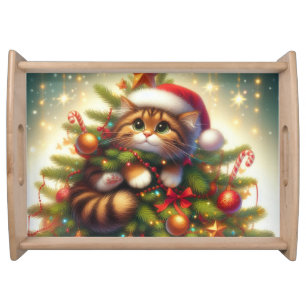 Cute, mischievous cat in the Christmas tree Serving Tray