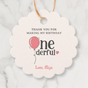 Cute Miss Onederful Pink Balloon Thank You Favor Tags