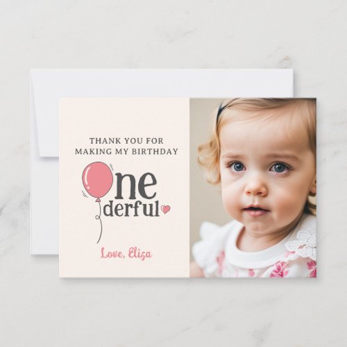 Cute Miss Onederful Thank You Card with Photo