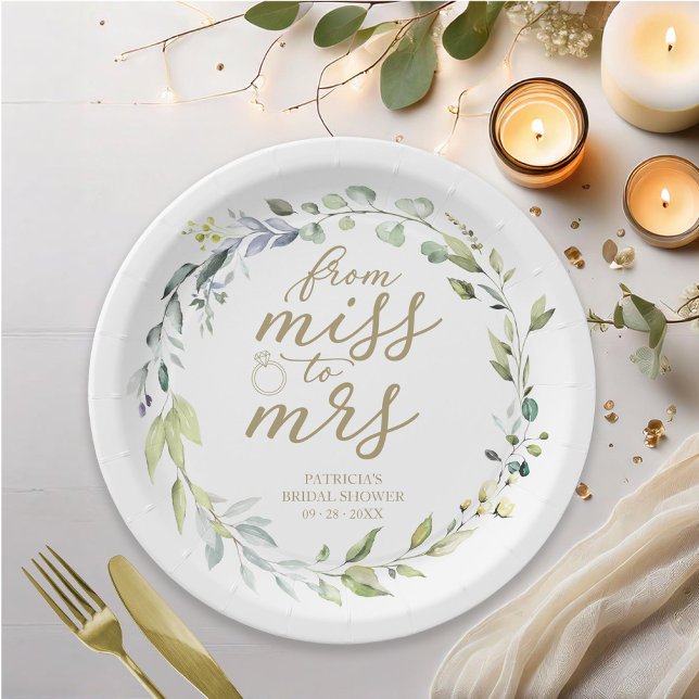 Cute Miss to Mrs Greenery Eucalyptus Bridal Paper  Plates (Creator Uploaded)