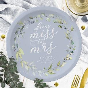 Cute Miss to Mrs Greenery Eucalyptus Bridal Paper Plates