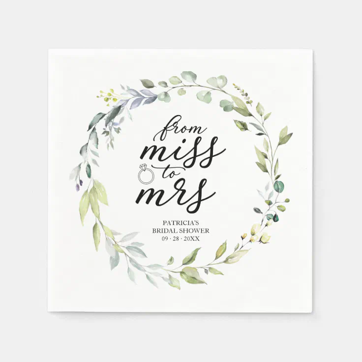 Cute Miss To Mrs Greenery Eucalyptus Bridal Shower Napkins Zazzle 8926