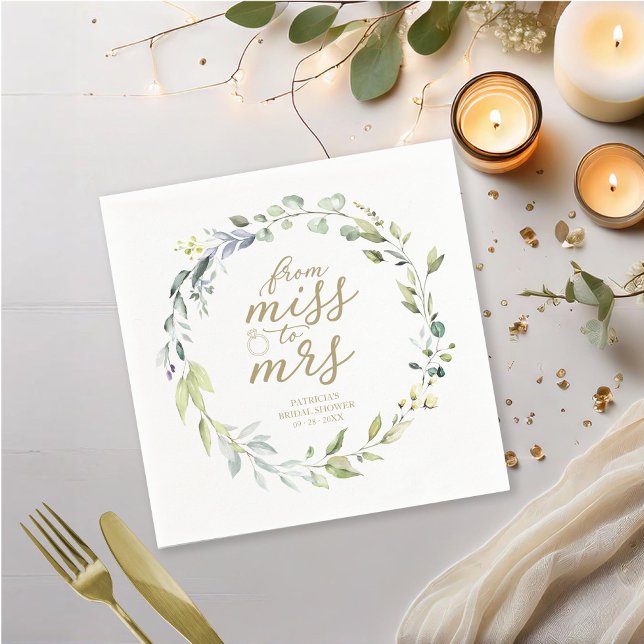 Cute Miss to Mrs Greenery Eucalyptus Bridal Shower Napkins (Creator Uploaded)