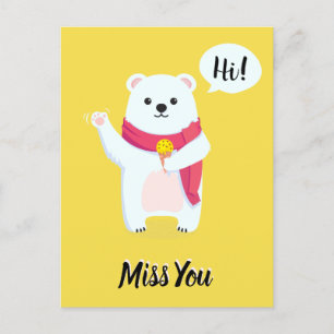 Cute Miss You Bear With Ice Cream Postcard