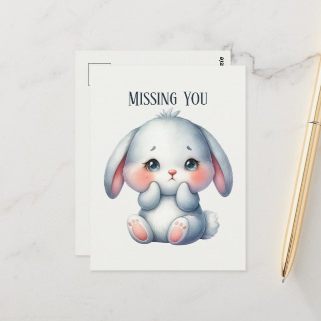 Cute Missing you bunny Postcard (Front/Back In Situ)