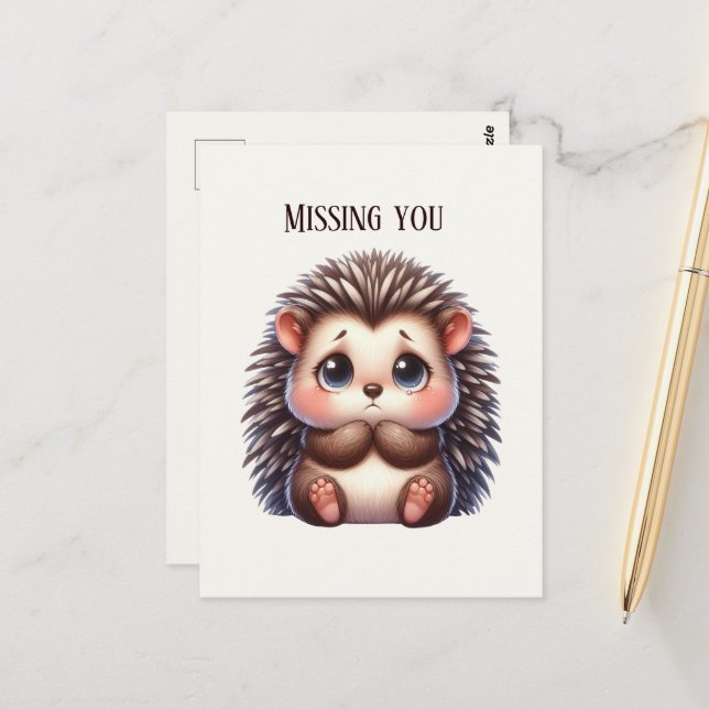 Cute Missing you hedgehog Postcard (Front/Back In Situ)