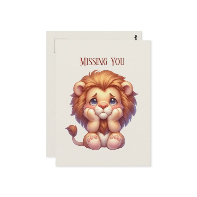 Cute Missing you lion Postcard (Front/Back In Situ)