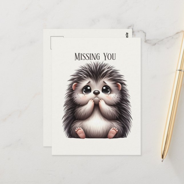 Cute Missing you porcupine  Postcard (Front/Back In Situ)