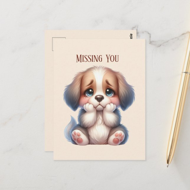 Cute Missing you puppy Postcard (Front/Back In Situ)