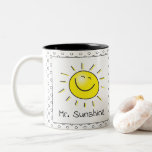 Cute Mister Sunshine Smile Face Teacher Name  Two-Tone Coffee Mug