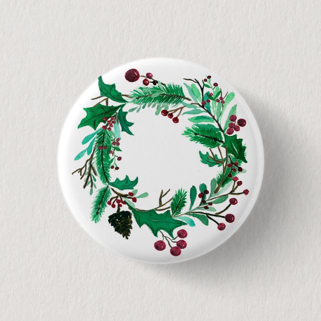Cute mistletoe wreath button for her.  (Front)