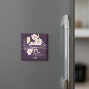 Cute Misty Watercolor Flowers With Butterfly Plum Magnet