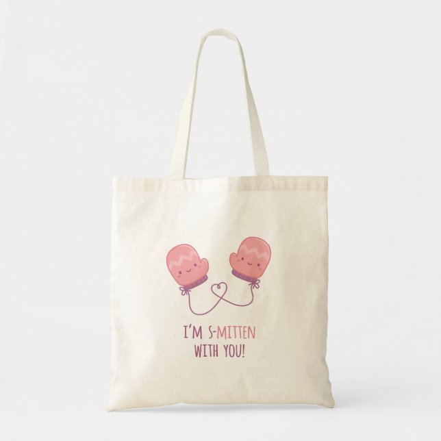 Cute Mittens Pair Together Forever In Love Pun Tote Bag (Front)