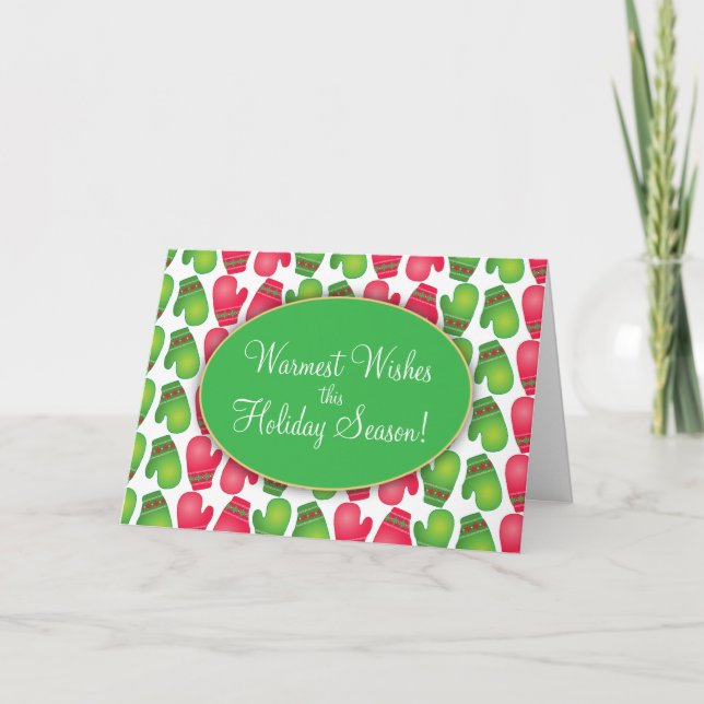 Cute Mittens Warm Wishes Christmas Holiday Card (Front)