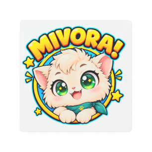 Cute Mivora Anime Cat Metal Wall Art