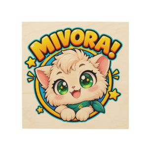 Cute Mivora Anime Cat Toddler T-Shirt Wood Wall Art