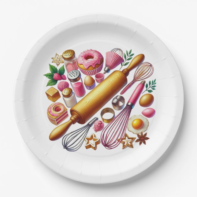Cute mixed Baking party Paper Plates (Front)