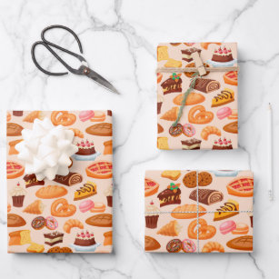 cute mixed baking products party tiled pattern wrapping paper sheets