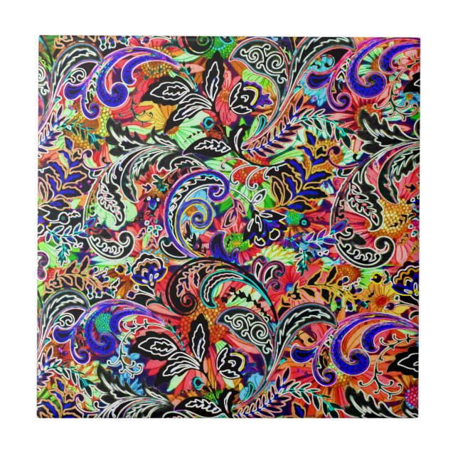 Cute mixed colorful flowers patterns ceramic tile (Front)