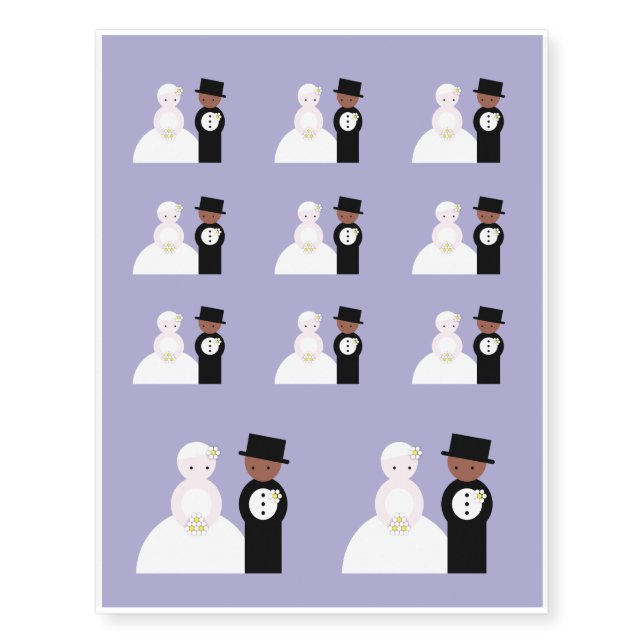 Cute mixed wedding couple temporary tattoos (Front)