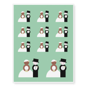 Cute mixed wedding couple temporary tattoos