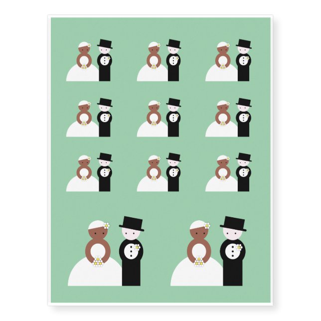 Cute mixed wedding couple temporary tattoos (Front)