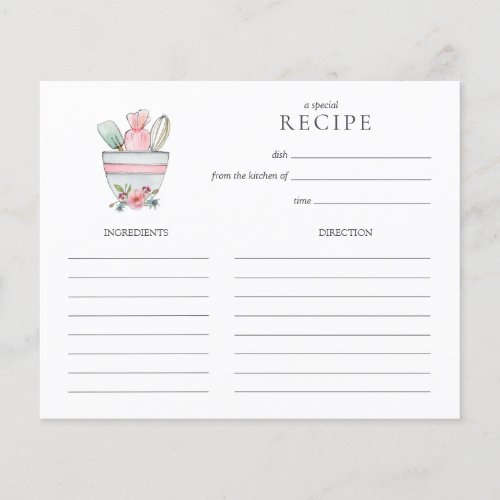 Cute mixing bowl with utensils Recipe card
