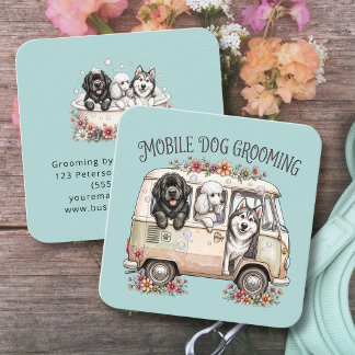 Cute Mobile Dog Grooming Service Pet Groomer Square Business Card